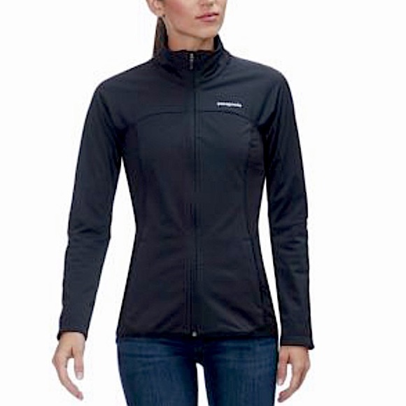 Patagonia Jackets & Blazers - NWOT Patagonia Women’s Wind Shield Hybrid Softshell Jacket Black Logo Spellout